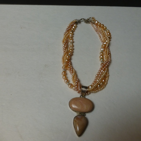 PEARLS FOR 2025 necklace 6 strand pink pearls 925 Jasper Pendant - Picture 3 of 6